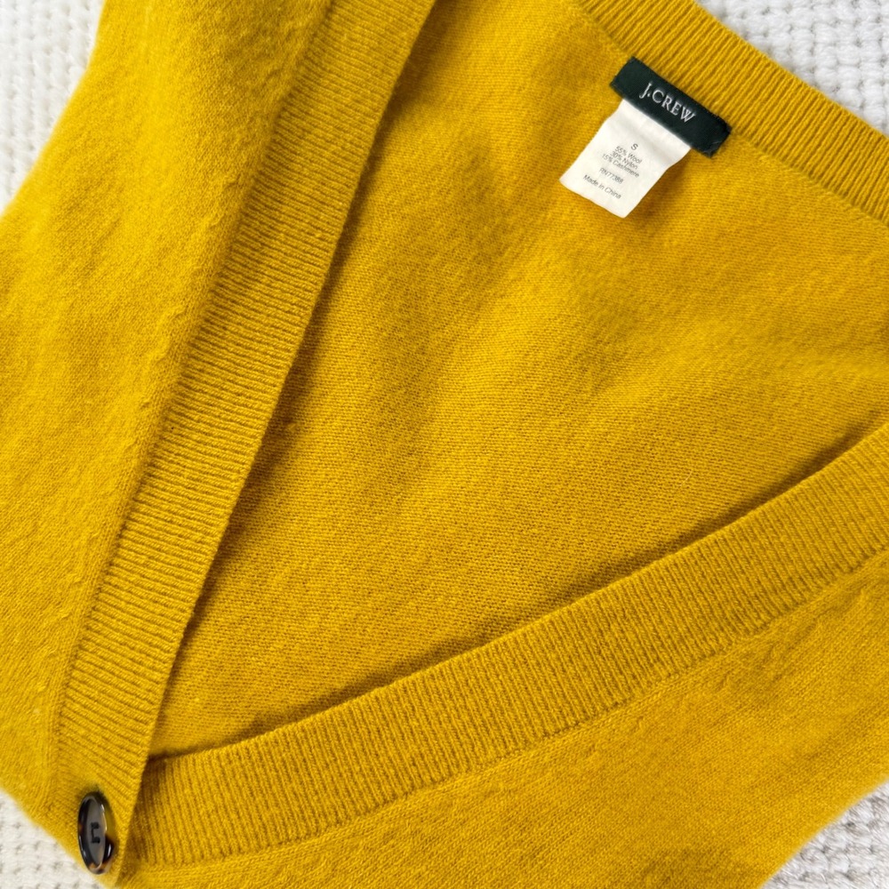 J.Crew Mustard Yellow Wool Cashmere Blend V-Neck Cardigan Sweater Small RN77388